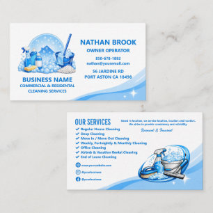 Carte De Visite Service de nettoyage professionnel de maison Bleu