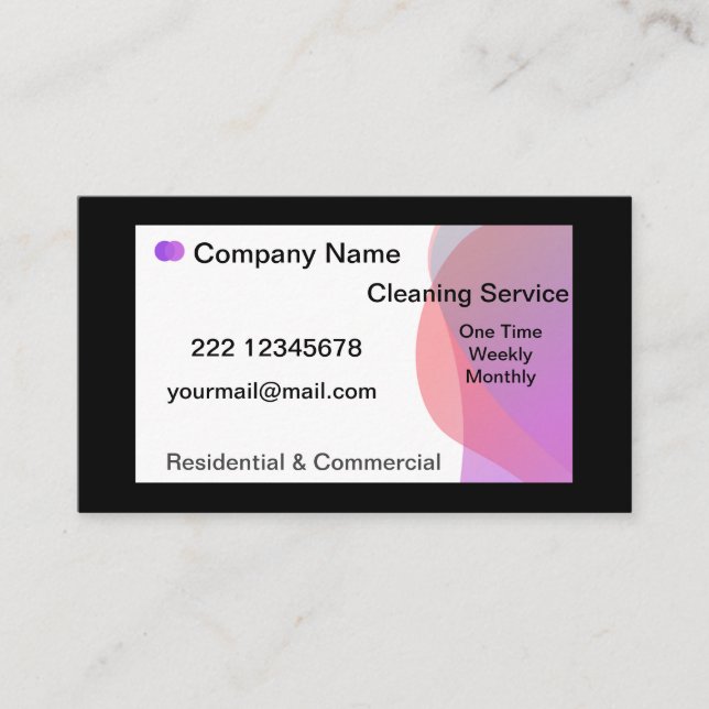 Carte De Visite Service de nettoyage professionnel violet et noir (Devant)