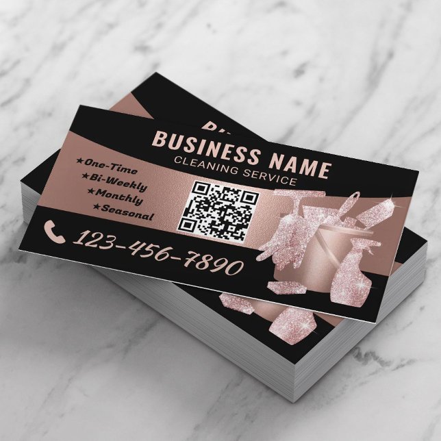 Carte De Visite Service de nettoyage Rose moderne Gold Ménage (Créateur téléchargé)