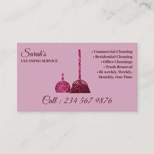 Carte De Visite Service de nettoyage rose pâle (Devant)