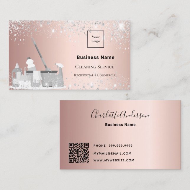 Carte De Visite Service de nettoyage rose parties scintillant arge (Devant / Derrière)
