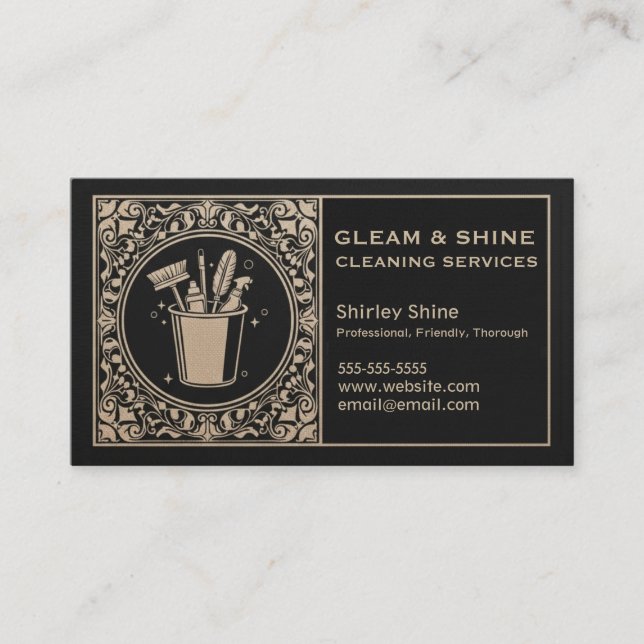 Carte De Visite Service de nettoyage Unisex Black & Gold (Devant)