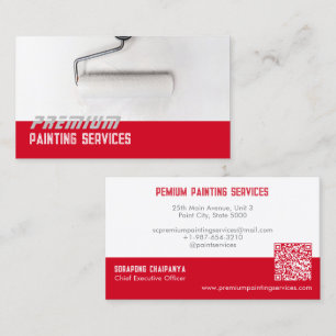 Carte De Visite Service de peinture à rouleaux blanc Bande rouge