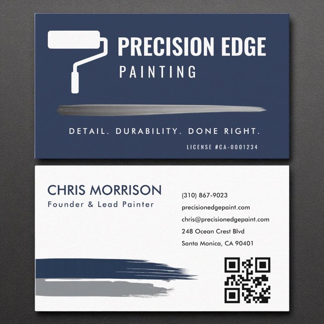 Carte De Visite Service de Peinture professionnelle Marine Bleu QR (Créateur téléchargé)