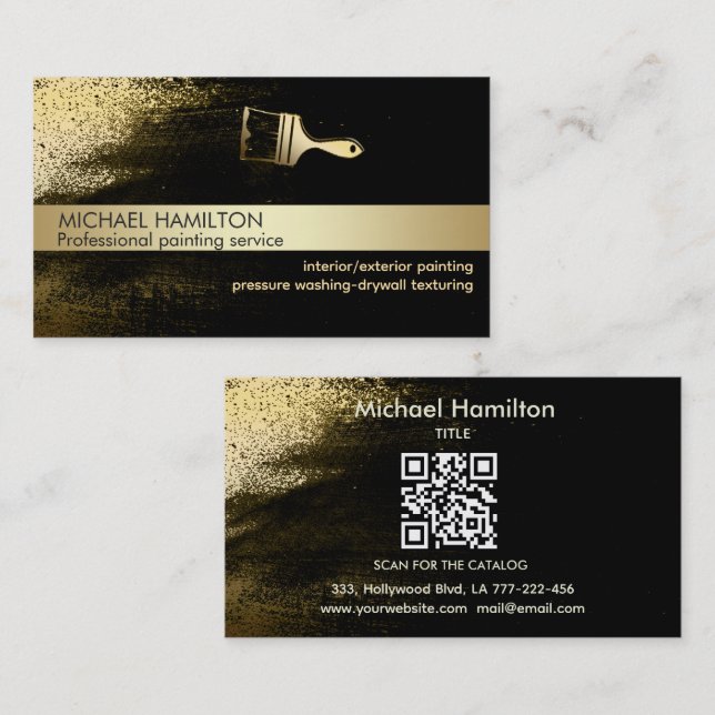 Carte De Visite Service de peinture QR moderne professionnel or (Devant / Derrière)