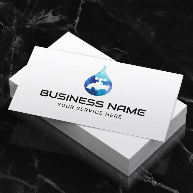 Carte De Visite Service de plomberie Blue Water Drop Logo Plumber (Créateur téléchargé)