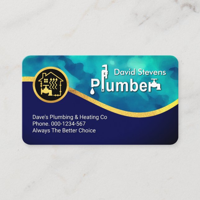 Carte De Visite Service de plomberie Blue Water Gold (Devant)