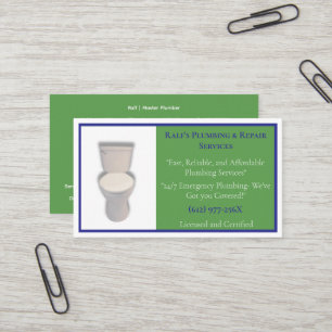 Carte De Visite Service de plomberie en Plomber Vert Toilette