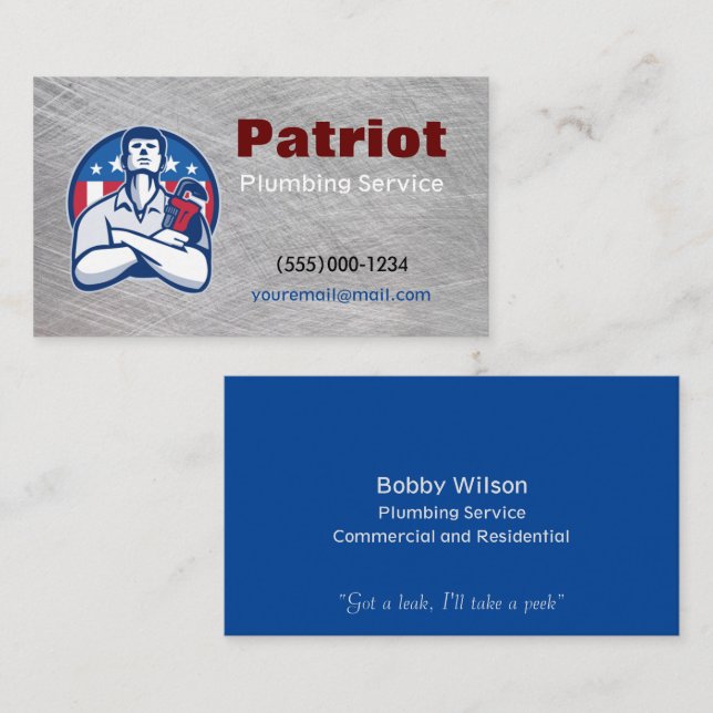 Carte De Visite Service de plomberie Patriot Entrepreneur Chrome D (Devant / Derrière)