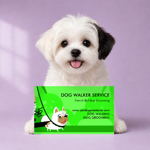 Carte De Visite Service de Promenade de Chien Vert Néon Bouledogue