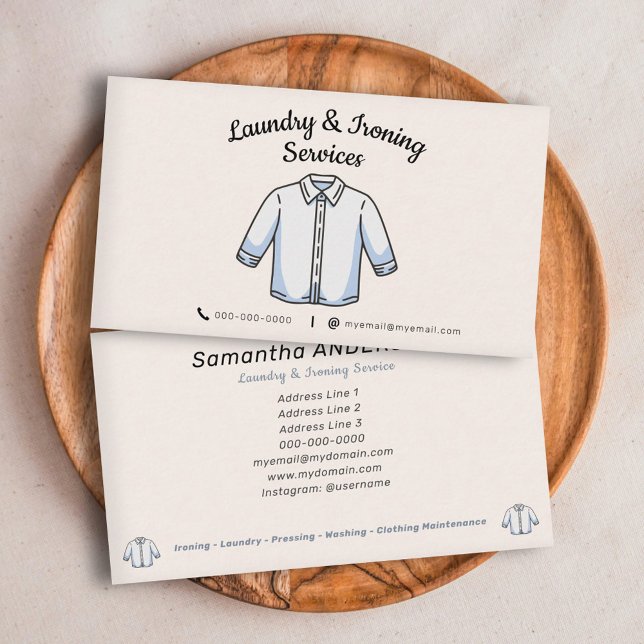 Carte De Visite Service de repassage et de blanchisserie (Ironing & Laundry Services Business Card)