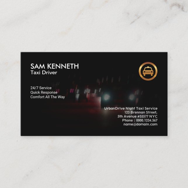 Carte De Visite Service De Taxi De Bokeh Night Shift (Devant)