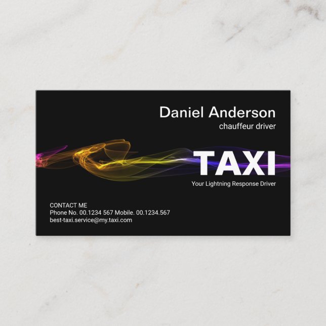 Carte De Visite Service de TAXI étonnant noir frappant la foudre (Devant)