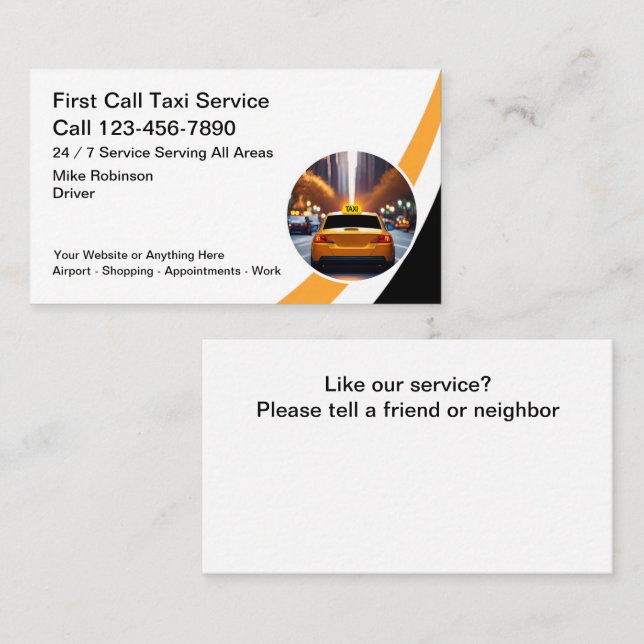 Carte De Visite Service de taxi urbain pour chauffeur de taxi mode (Devant / Derrière)