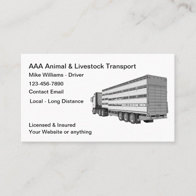 Carte De Visite Service De Transport Animaux Et Animaux (Devant)