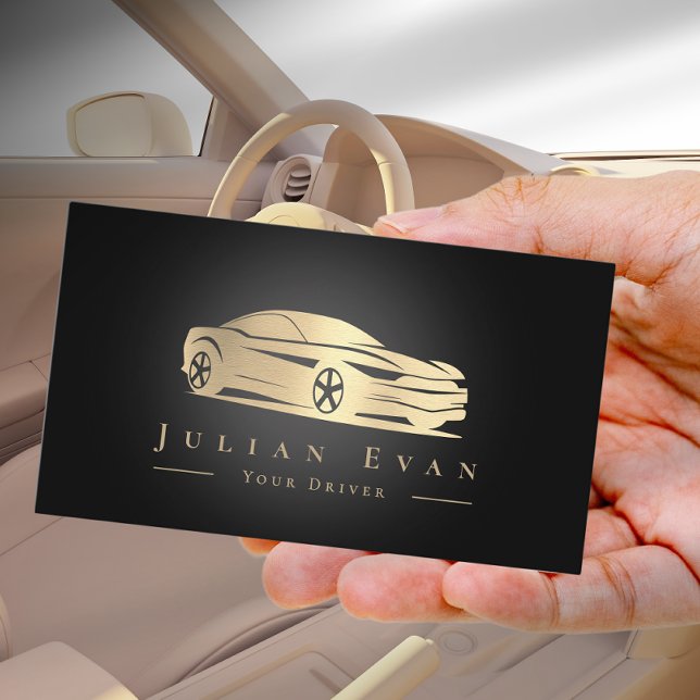 Carte De Visite Service de voiture pour conducteur d'Uber Noir & O (Professional Black & Gold Uber Driver Car Service Business Card)