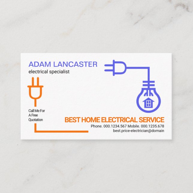 Carte De Visite Service d'électricien de câblage à circuit électri (Devant)