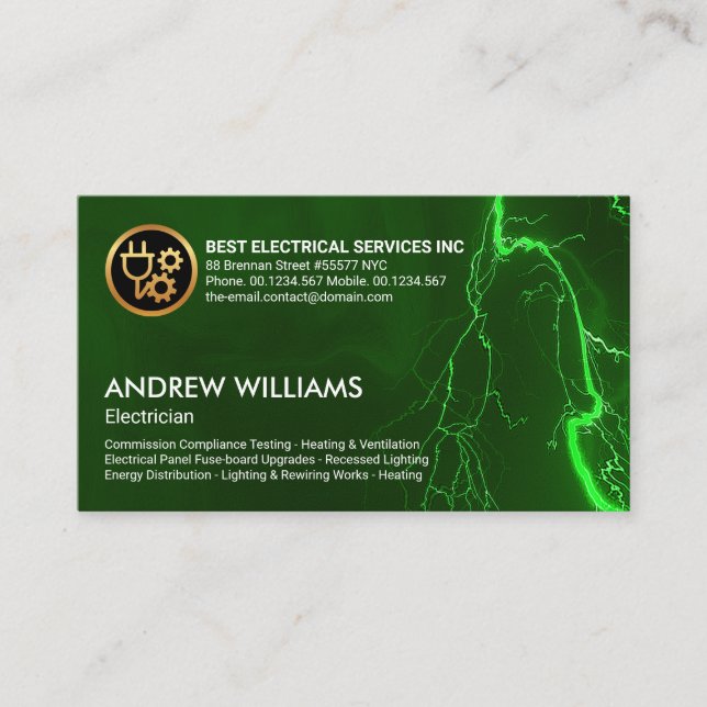 Carte De Visite Service d'électricien Flash de foudre brillant (Devant)