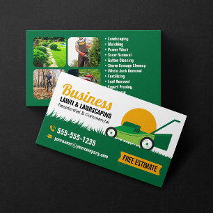 Carte De Visite Service d'entretien de pelouse Green Orange Lawn &