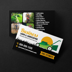Carte De Visite Service d'entretien de pelouse Green Orange Lawn &