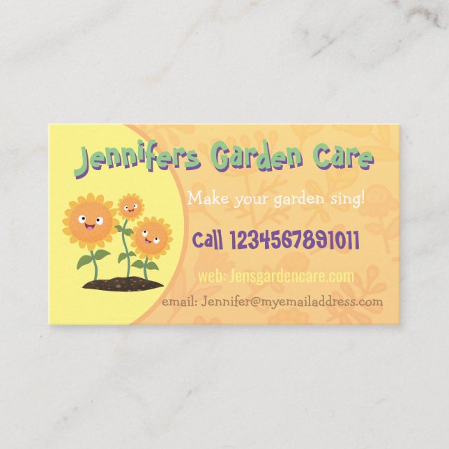 Carte De Visite Service d'entretien du jardin de tournesols de car (Devant)