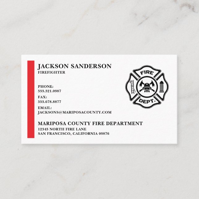 Carte De Visite Service d'incendie du logo de pompier personnalisa (Devant)