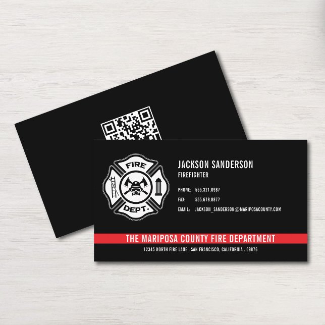 Carte De Visite Service d'incendie personnalisé Code QR du pompier (Custom Firefighter Fire Department Logo Business Card)