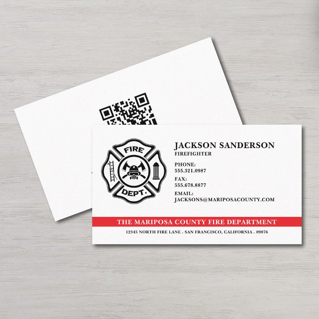 Carte De Visite Service d'incendie personnalisé Code QR du pompier (Custom Fire Department Firefighter QR Code Business Card)