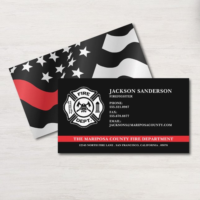 Carte De Visite Service d'incendie personnalisé Pompier Red Line L (Custom Fire Department Firefighter Red Line Logo Business Card)