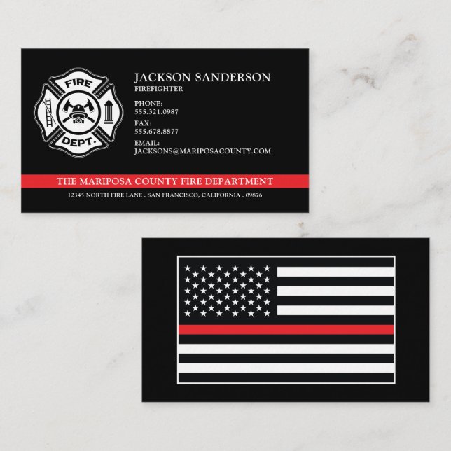 Carte De Visite Service d'incendie Pompier Red Line Logo personnal (Devant / Derrière)