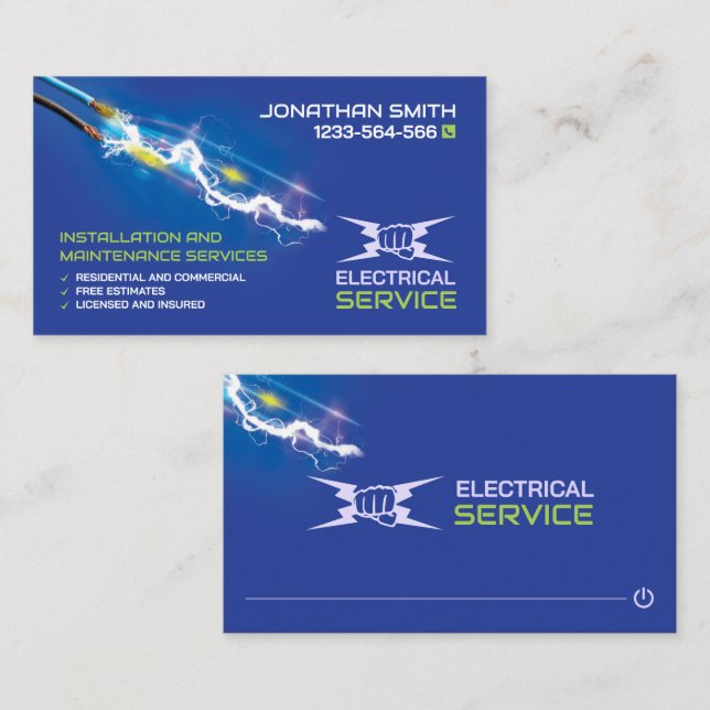Carte De Visite Service électrique, Electricien (Devant / Derrière)