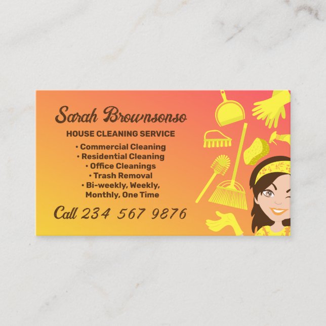Carte De Visite Service Janitorial de nettoyage de dégradé orange (Devant)