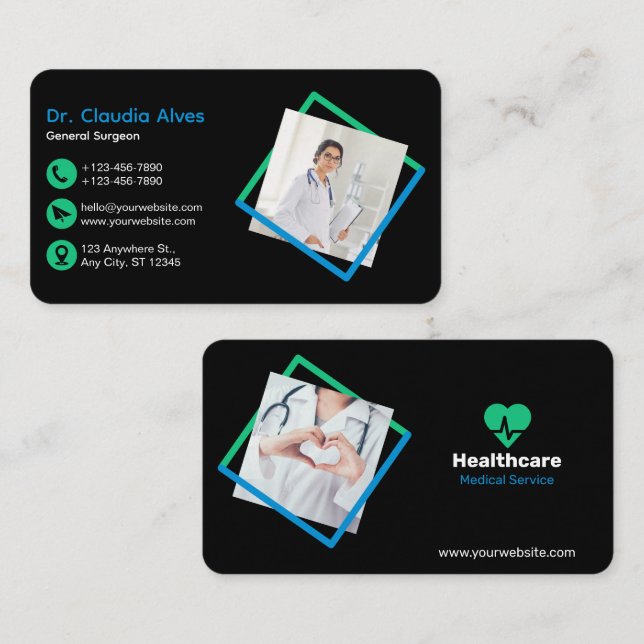 Carte De Visite Service Médicale moderne et créatif Noir (Devant / Derrière)