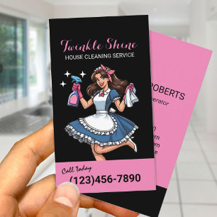 Carte De Visite Service Rétro de nettoyage de la maison Noir et Ro