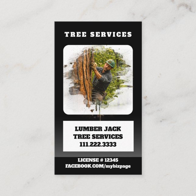 Carte De Visite *~* Services Arbre Lumière Jack Man QR Tronc Arbre (Devant)