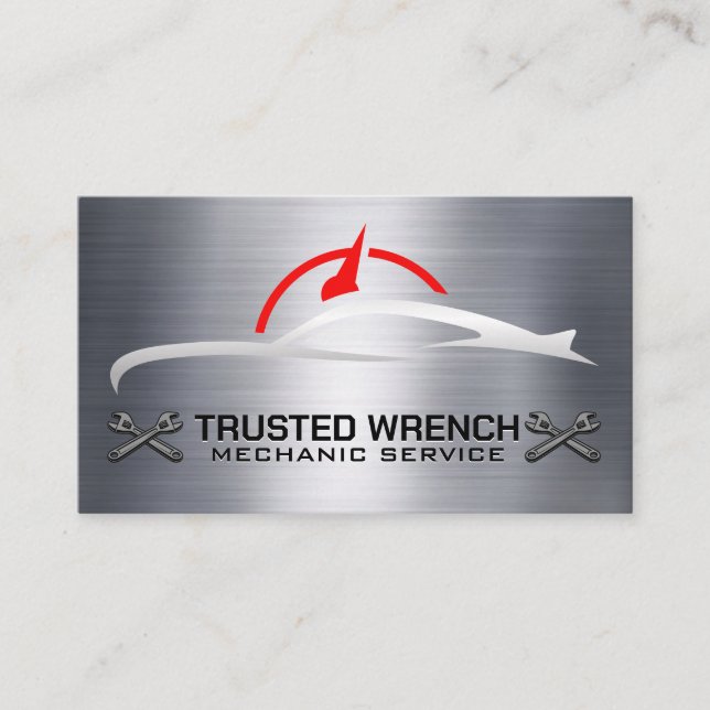 Carte De Visite Services Auto | Wrenches | Arrière - plan métalliq (Devant)