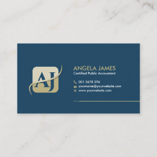 Carte De Visite Services comptables Monogramme - Bleu et beige