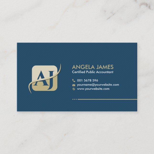 Carte De Visite Services comptables Monogramme - Bleu et beige (Devant)