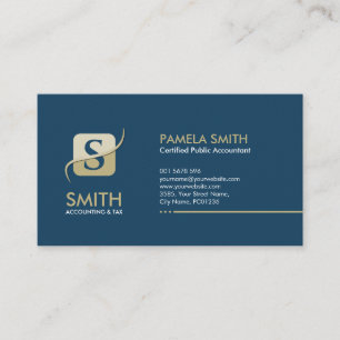 Carte De Visite Services comptables Monogramme - Bleu et beige