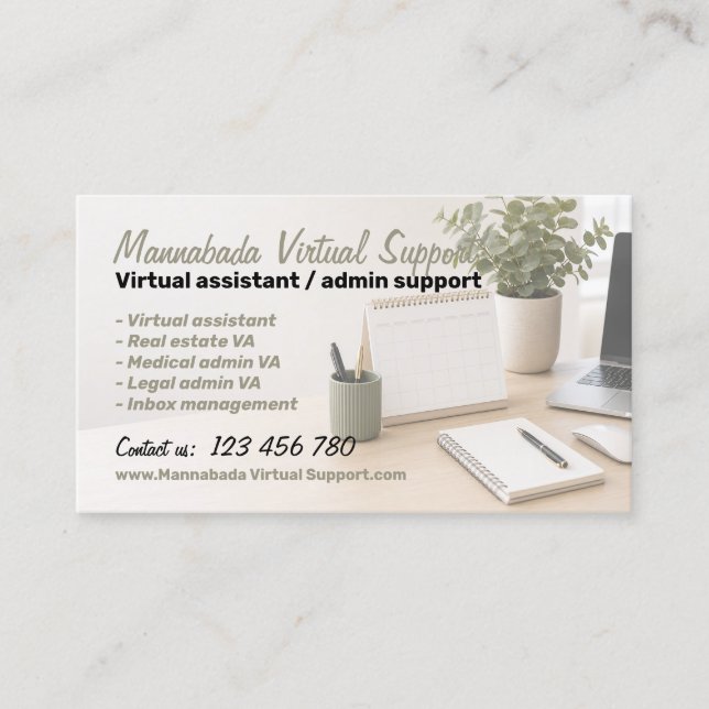 Carte De Visite Services d'assistant virtuel (Devant)