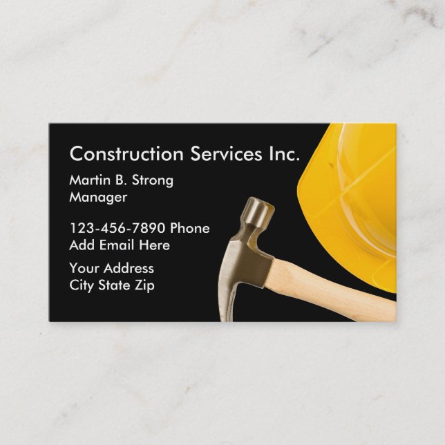 Carte De Visite Services de construction avec le casque antichoc (Devant)