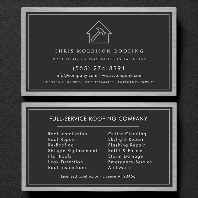 Carte De Visite Services de construction de toiture en noir et arg (Créateur téléchargé)