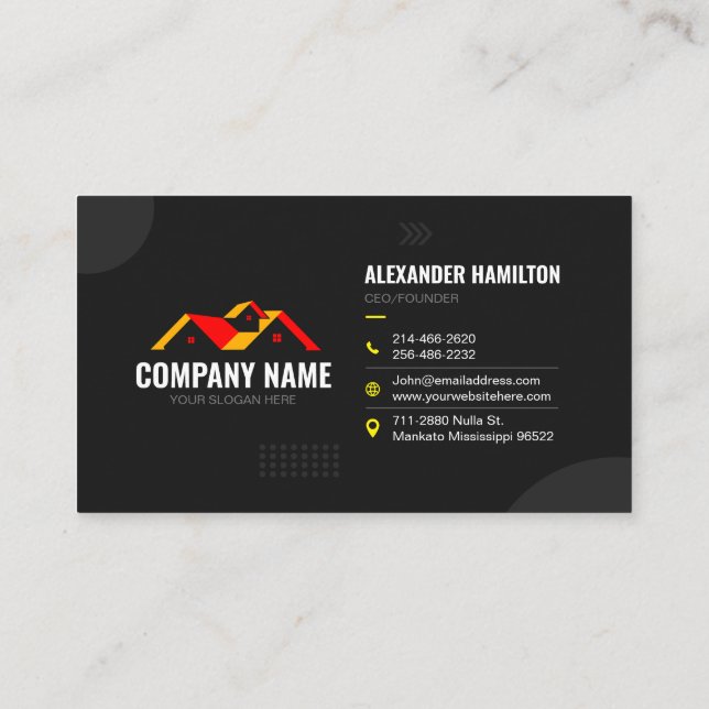 Carte De Visite Services de construction en noir simple (Dos)