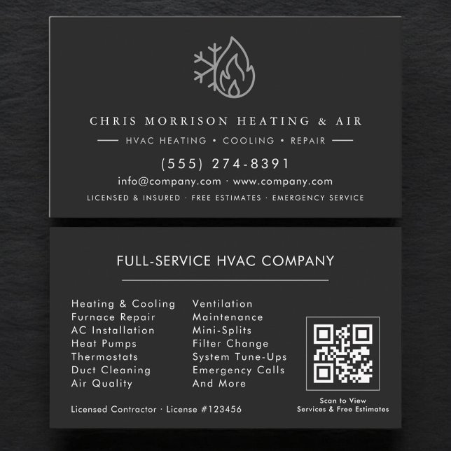 Carte De Visite Services de CVC Code QR Noir Argent (Créateur téléchargé)