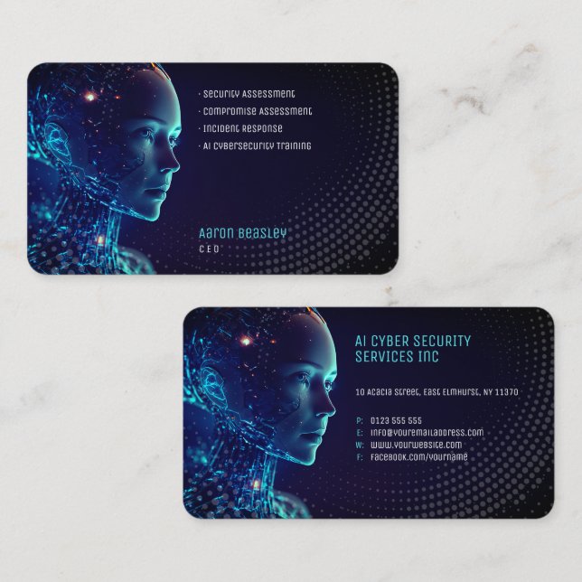 Carte De Visite Services de cybersécurité Ai | Conseil de sécurité (Devant / Derrière)