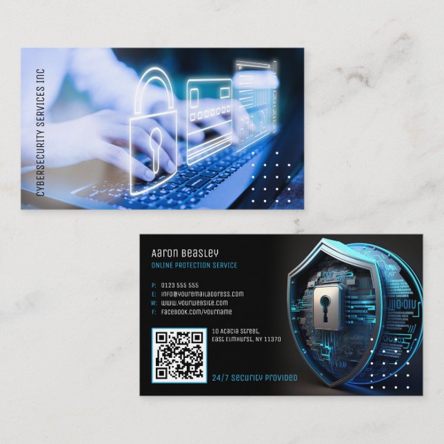 Carte De Visite Services de cybersécurité | SERVICE DE PROTECTION  (Devant / Derrière)