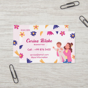 Carte De Visite Services de garde d'enfants   Garde d'enfants rose