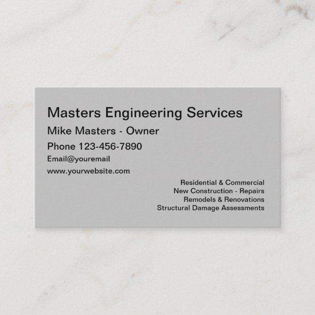 Carte De Visite Services de génie construction (Devant)