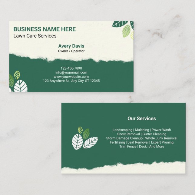 Carte De Visite Services de jardinage de la pelouse Aménagement pa (Devant / Derrière)