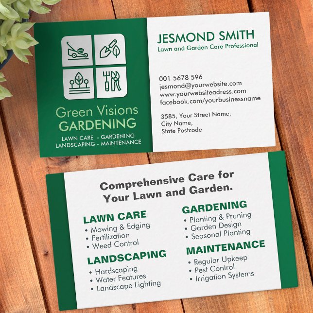 Carte De Visite Services de jardinage - icônes blanches (Créateur téléchargé)